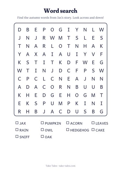 Autumn word search